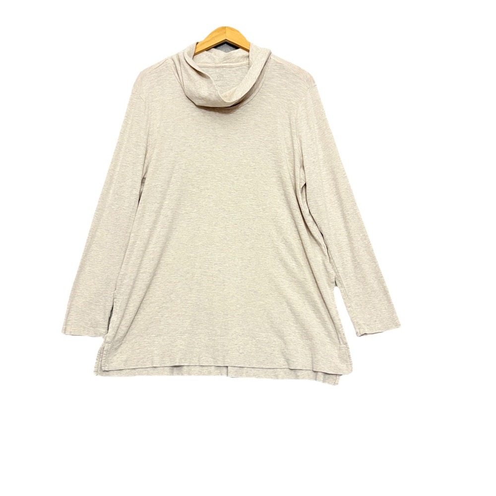J Jill Pima Cowl Neck‎ Tunic Top Large Heather Oatmeal Casual Basic Minimalist